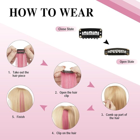 SOFEIYAN 10pc Rose Red Hair Extensions 22" Clip In Synthetic Straight DIY NWT - Picture 6 of 10